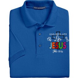 Strong Blue Christian Polo Shirt Embroidered with Live Like Jesus