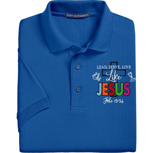 Strong Blue Christian Polo Shirt Embroidered with Live Like Jesus