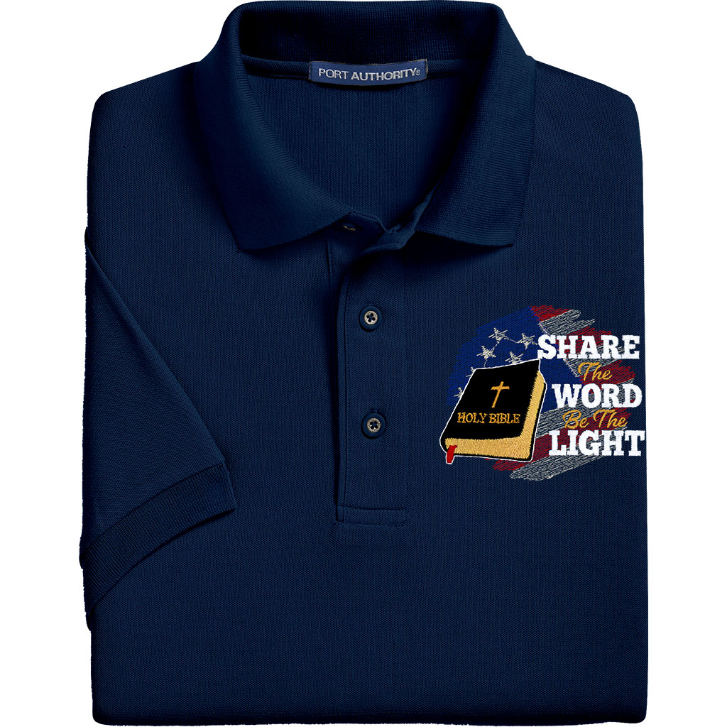 Christian Polo Shirt Embroidered with Bible and American Flag