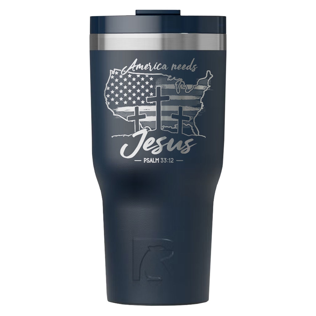 Christian Travel Mug Etched with America Needs Jesus