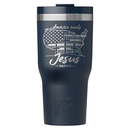 Christian Travel Mug Etched with America Needs Jesus
