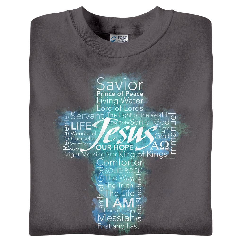 Watercolor Cross with Names of Jesus Christian Shirt