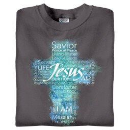 Watercolor Cross with Names of Jesus Christian Shirt